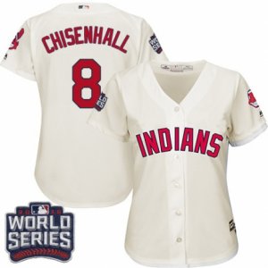 Womens Majestic Cleveland Indians #8 Lonnie Chisenhall Authentic Cream Alternate 2 2016 World Series Bound Cool Base MLB Jersey