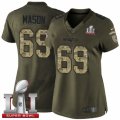 Womens Nike New England Patriots #69 Shaq Mason Limited Green Salute to Service Super Bowl LI 51 NFL Jersey