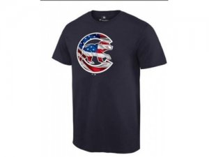 Mens Chicago Cubs USA Flag Fashion T-Shirt Navy Blue