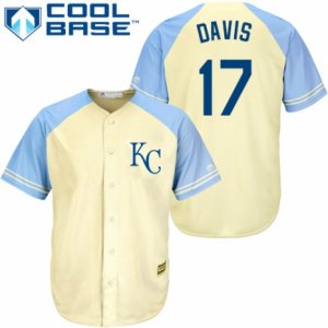 Men\'s Majestic Kansas City Royals #17 Wade Davis Authentic Cream Exclusive Vintage Cool Base MLB Jersey