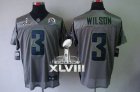 Nike Seattle Seahawks #3 Russell Wilson Grey Shadow With Hall of Fame 50th Patch Super Bowl XLVIII NFL Elite Jersey