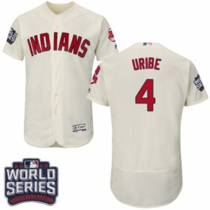 Mens Majestic Cleveland Indians #4 Juan Uribe Cream 2016 World Series Bound Flexbase Authentic Collection MLB Jersey