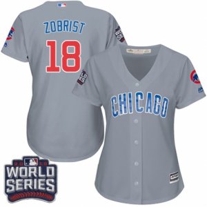 Women\'s Majestic Chicago Cubs #18 Ben Zobrist Authentic Grey Road 2016 World Series Bound Cool Base MLB Jersey