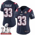 Womens Nike New England Patriots #33 Kevin Faulk Limited Navy Blue Rush Super Bowl LI 51 NFL Jersey
