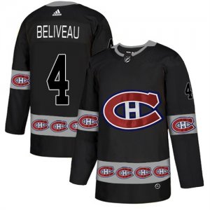 Canadiens #4 Jean Beliveau Black Team Logos Fashion Adidas Jersey