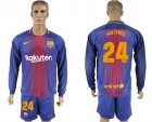2017-18 Barcelona 24 MATHIEU Home Long Sleeve Soccer Jersey