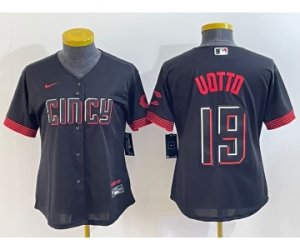 Women\'s Cincinnati Reds #19 Joey Votto Black 2023 City Connect Cool Base Stitched Jersey