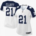 Women Nike Dallas Cowboys #21 Ezekiel Elliott White Thanksgiving Stitched NFL Throwback Elite Jersey