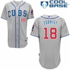 Men\'s Majestic Chicago Cubs #18 Ben Zobrist Authentic Grey Alternate Road Cool Base MLB Jersey