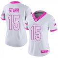 Womens Nike Green Bay Packers #15 Bart Starr White Pink Stitched NFL Limited Rush Fashion Jersey