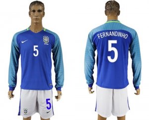 Brazil #5 Fernandinho Away Long Sleeves Soccer Country Jersey