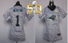 Women Nike Panthers #1 Cam Newton Zebra Super Bowl 50 Stitched Jersey