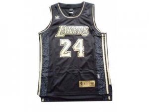 NBA Los Angeles Lakers #24 Kobe Bryant Black Throwback Jerseys Gold Number