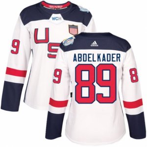 Women\'s Adidas Team USA #89 Justin Abdelkader Premier White Home 2016 World Cup Hockey Jersey