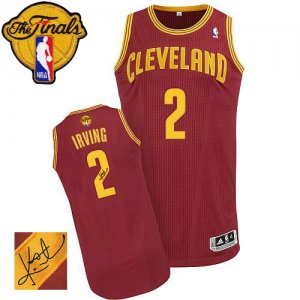 Men\'s Adidas Cleveland Cavaliers #2 Kyrie Irving Authentic Wine Red Road Autographed 2016 The Finals Patch NBA Jersey - å‰¯æœ¬ (2)