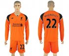 Liverpool #22 Mignolet Orange Goalkeeper Long Sleeves Soccer Club Jersey