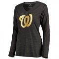 Women's Washington Nationals Gold Collection Long Sleeve V-Neck Tri-Blend T-Shirt Black