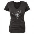Women's Toronto Blue Jays Fanatics Apparel Platinum Collection V-Neck Tri-Blend T-Shirt Black