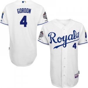 Men Kansas City Royals #4 Alex Gordon White Cool Base 2015 World Series Champions Patch MLB Jersey