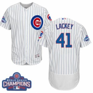 Mens Majestic Chicago Cubs #41 John Lackey White 2016 World Series Champions Flexbase Authentic Collection MLB Jersey