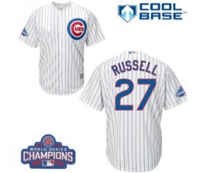 Youth Majestic Chicago Cubs #27 Addison Russell Authentic White Home 2016 World Series Champions Cool Base MLB Jersey