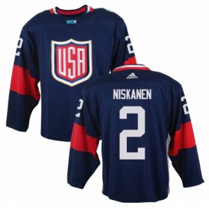 Youth Adidas Team USA #2 Matt Niskanen Premier Navy Blue Away 2016 World Cup Ice Hockey Jersey