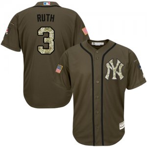 Men\'s Majestic New York Yankees #3 Babe Ruth Replica Green Salute to Service MLB Jersey