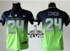 Nike Seattle Seahawks #24 Marshawn Lynch Steel Blue-Green Super Bowl XLVIII Youth Stitched NFL Elite Fadeaway Fashion Jersey