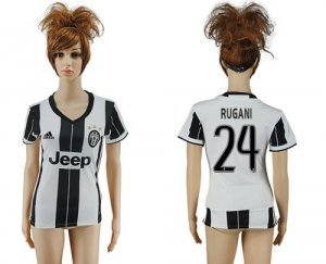 Womens Juventus #24 Rugani Home Soccer Club Jersey