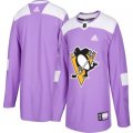 Mens Pittsburgh Penguins Purple Adidas Hockey Fights Cancer Custom Practice Jersey