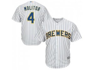 Youth Milwaukee Brewers #4 Paul Molitor White Strip Cool Base Stitched MLB Jersey