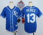 Youth Kansas City Royals #13 Salvador Perez Blue Cool Base W 2015 World Series Patch Stitched MLB Jersey