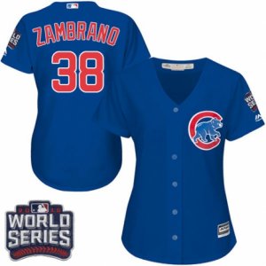 Women\'s Majestic Chicago Cubs #38 Carlos Zambrano Authentic Royal Blue Alternate 2016 World Series Bound Cool Base MLB Jersey