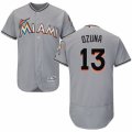 Mens Majestic Miami Marlins #13 Marcell Ozuna Grey Flexbase Authentic Collection MLB Jersey