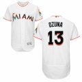 Mens Majestic Miami Marlins #13 Marcell Ozuna White Flexbase Authentic Collection MLB Jersey