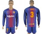 2017-18 Barcelona 3 PIQUE Home Long Sleeve Soccer Jersey