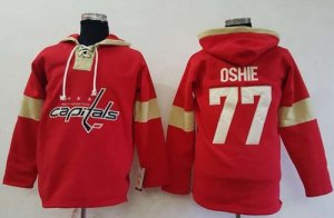 Mens Washington Capitals #77 T.J Oshie Red Pullover Hoodie Stitched NHL Jersey
