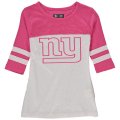New York Giants 5th & Ocean By New Era Girls Youth Jersey 34 Sleeve T-Shirt White Pink