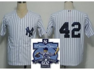 MLB New York Yankees #42 Mariano Rivera White[All-Time Leader 602 Saves Patch]