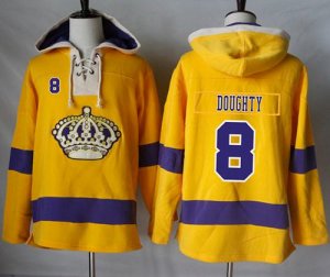 Mens Los Angeles Kings #8 Drew Doughty Gold Sawyer Hooded Sweatshirt Stitched NHL Jersey