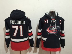 Blue Jackets #71 Nick Foligno Navy All Stitched Hooded Sweatshirt