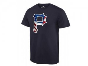 Mens Pittsburgh Pirates USA Flag Fashion T-Shirt Navy Blue