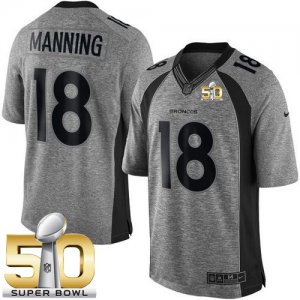 Nike Denver Broncos #18 Peyton Manning Gray Super Bowl 50 Men\'s Stitched NFL Limited Gridiron Gray Jersey