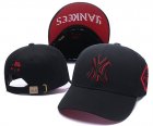 Yankees Red Outline Logo Black Peaked Adjustable Hat SG