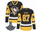Womens Reebok Pittsburgh Penguins #87 Sidney Crosby Premier Black Gold Third 2017 Stanley Cup Champions NHL Jersey