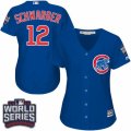 Women's Majestic Chicago Cubs #12 Kyle Schwarber Authentic Royal Blue Alternate 2016 World Series Bound Cool Base MLB Jersey