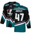 Mens Adidas Anaheim Ducks #47 Hampus Lindholm Authentic Black Teal Third NHL Jersey