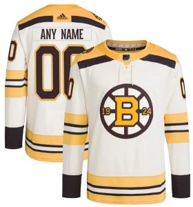 Men\'s Boston Bruins Custom Cream 100th Anniversary Stitched Jersey