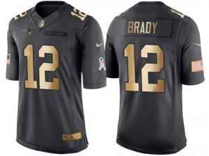 Nike New England Patriots #12 Tom Brady Anthracite 2016 Christmas Gold Mens NFL Limited Salute to Service Jersey