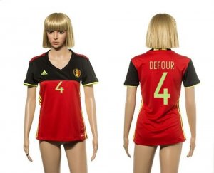 Women Belgium #4 Defour Red Home Soccer Country Jersey